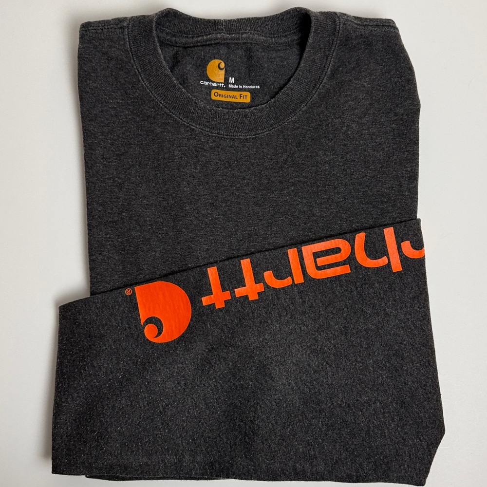 Carhartt Men's Charcoal Long Sleeve Tee with Orange Logo